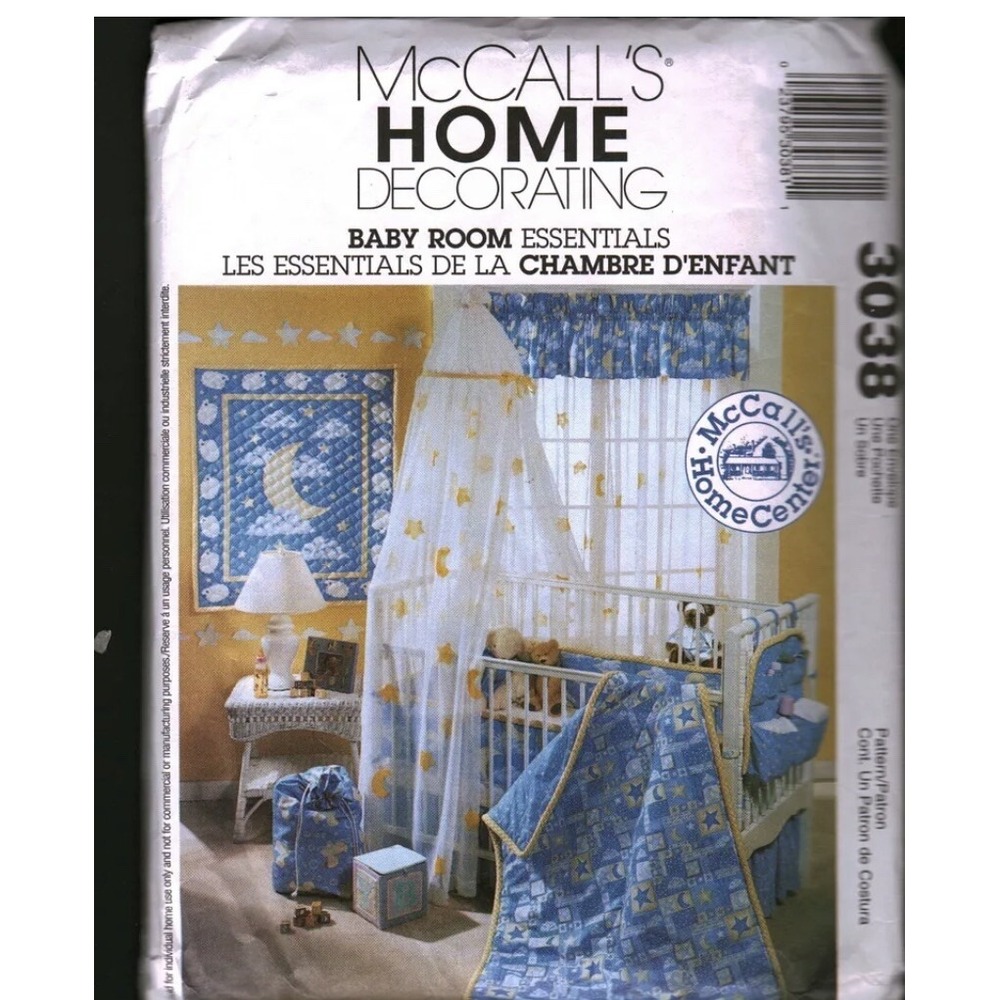McCalls 3038 Sewing Pattern Baby Nursery Decor Comforter Canopy Dust Ruffle 90s
